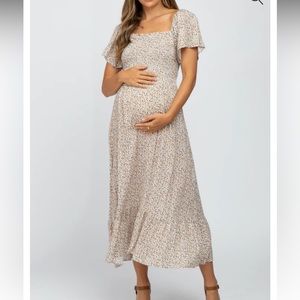Pink Blush Maternity Ivory Floral Smocked Dress